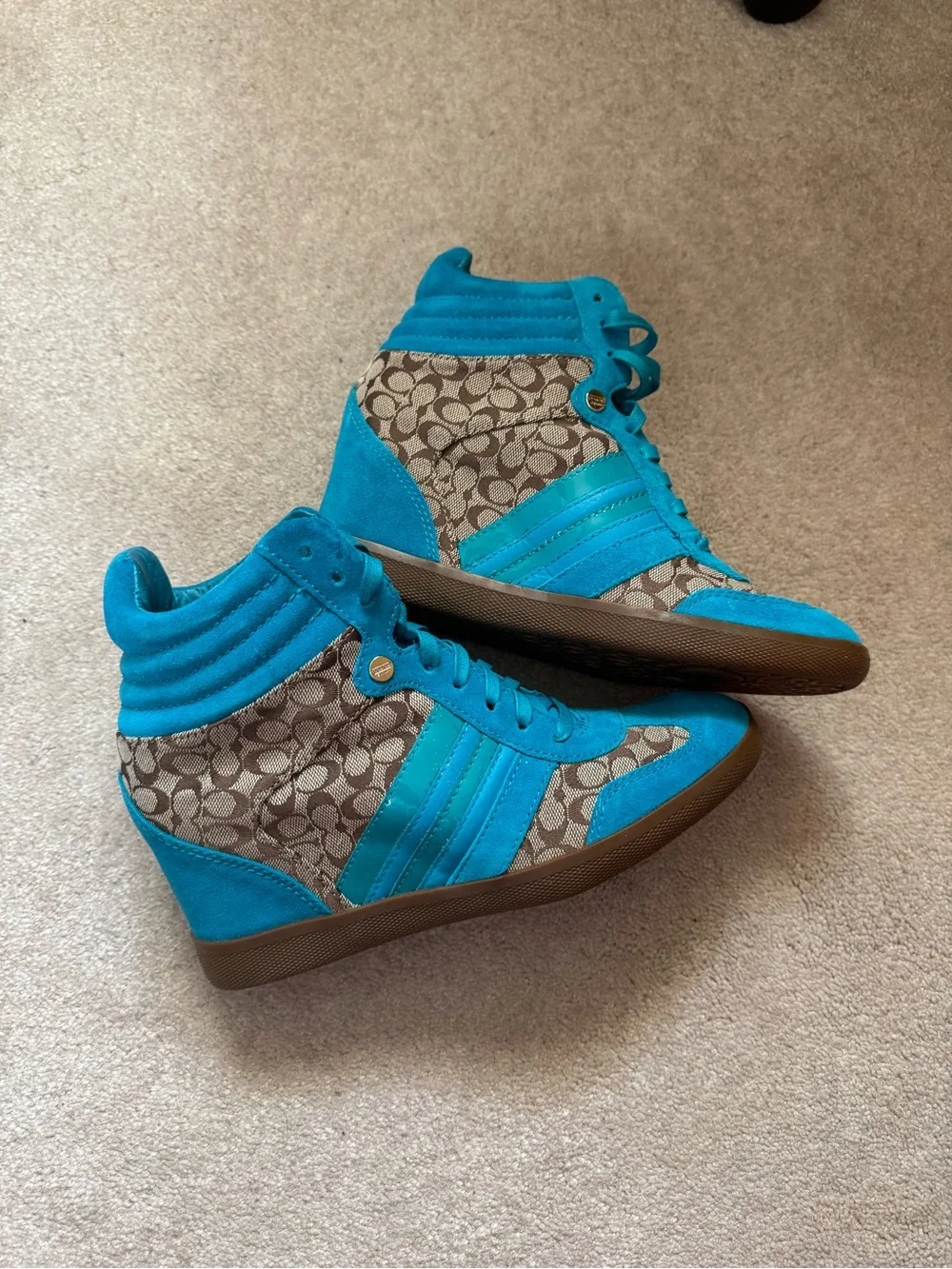 Women's Blue Wedge High-Top Sneakers